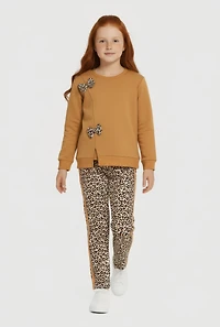 Little Girls Bow Sweatshirt and Leopard Print Leggings