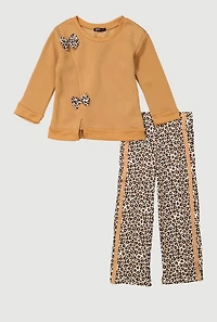 Little Girls Bow Sweatshirt and Leopard Print Leggings