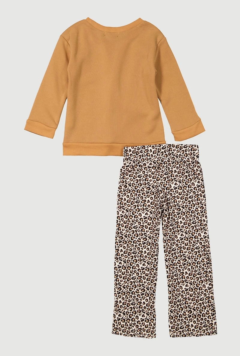 Little Girls Bow Sweatshirt and Leopard Print Leggings