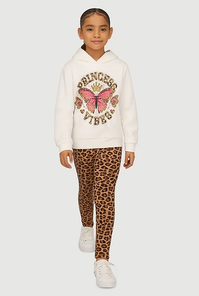Little Girls Princess Vibes Graphic Hoodie and Leggings, Multi, Size 4