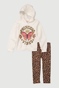 Little Girls Princess Vibes Graphic Hoodie and Leggings, Multi, Size 4