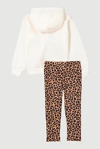 Little Girls Happy Looks Good Graphic Hoodie and Leopard Print Leggings, Multi, Size 5-6