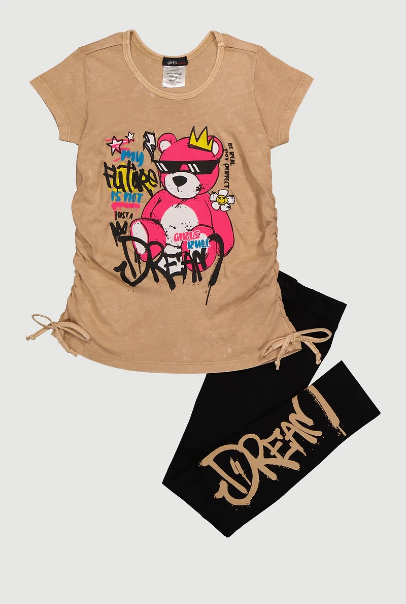Little Girls Dream Bear Graphic Tee and Leggings,