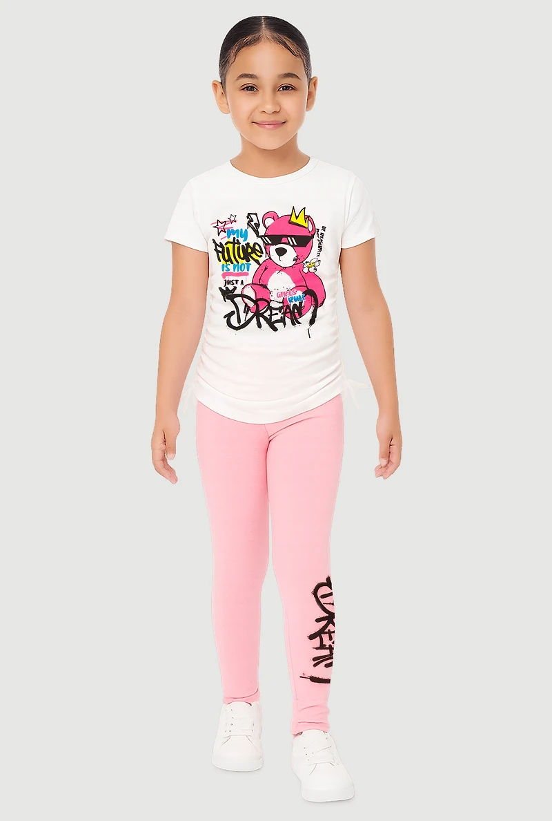 Little Girls Dream Bear Graphic Tee and Leggings, Pink, Size 4