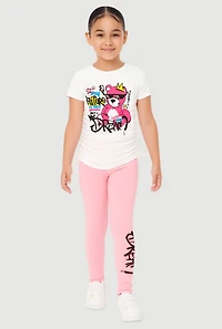 Little Girls Dream Bear Graphic Tee and Leggings, Pink, Size 4