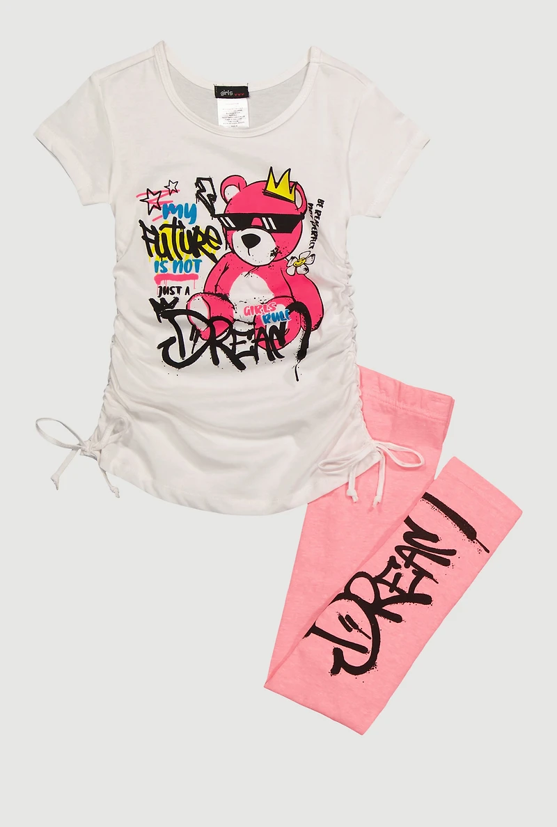 Little Girls Dream Bear Graphic Tee and Leggings, Pink, Size 4