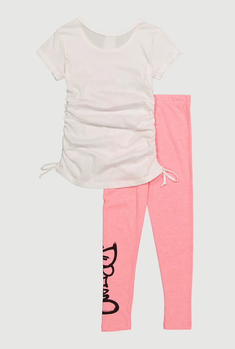Little Girls Dream Bear Graphic Tee and Leggings, Pink, Size 4