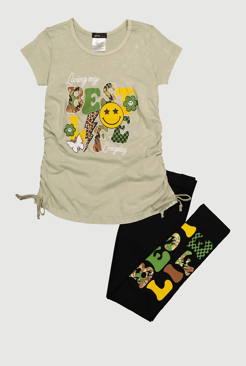 Little Girls Camo Best Life Graphic Tee and Leggings, 6X