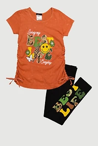 Little Girls Camo Best Life Graphic Tee and Leggings, Orange, Size 5-6