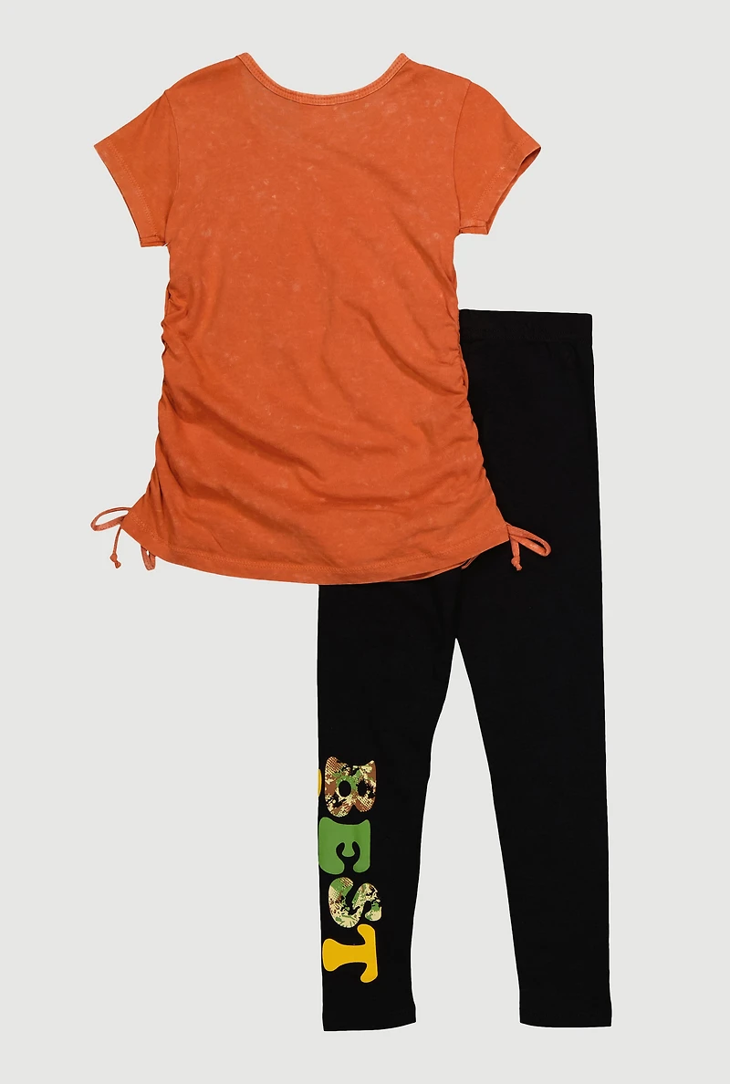 Little Girls Camo Best Life Graphic Tee and Leggings, Orange,