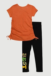 Little Girls Camo Best Life Graphic Tee and Leggings, Orange,