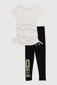 Little Girls Love Teddy Ruched Side Graphic Tee and Leggings, Multi,