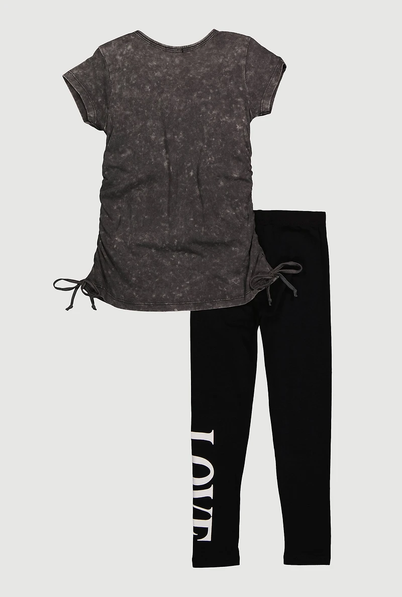 Little Girls Love Yourself First Cherry Graphic Print Tee and Leggings, Grey, Size 4