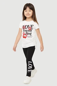 Little Girls Love Yourself First Cherry Graphic Print Tee and Leggings