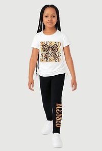 Little Girls Blessed Ruched Side Graphic Tee and Leggings