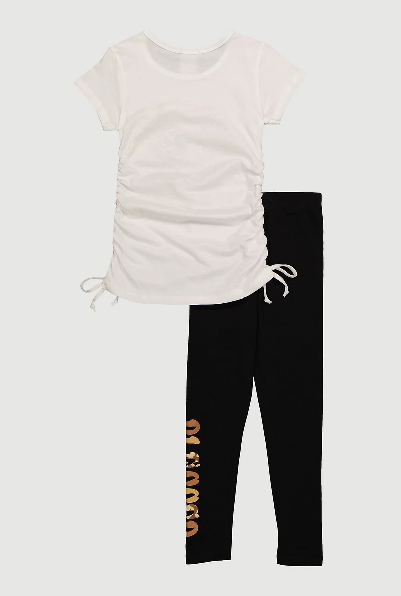 Little Girls Blessed Ruched Side Graphic Tee and Leggings