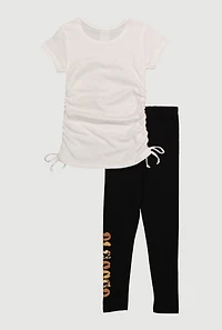 Little Girls Blessed Ruched Side Graphic Tee and Leggings