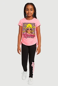 Little Girls Queen Like Mom Ruched Side Tee and Leggings, Pink, Size 4