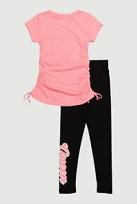 Little Girls Queen Like Mom Ruched Side Tee and Leggings, Pink, Size 4