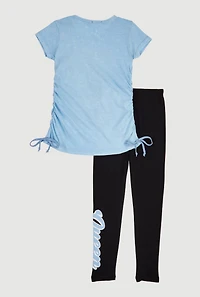 Little Girls Queen Like Mom Ruched Side Tee and Leggings, Blue, Size 5-6