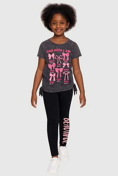Little Girls God Says I Am Graphic Tee and Leggings, Grey, Size 6X