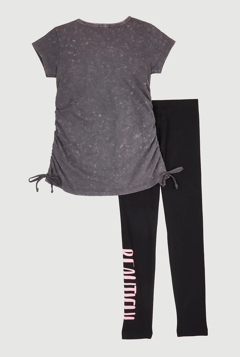 Little Girls God Says I Am Graphic Tee and Leggings, Grey, Size 6X