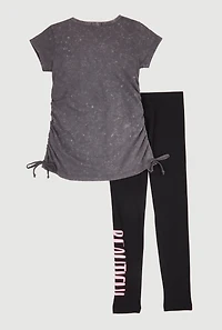 Little Girls God Says I Am Graphic Tee and Leggings, Grey, Size 6X