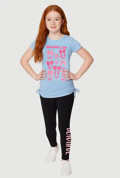 Little Girls God Says I Am Graphic Tee and Leggings, Multi, Size 6X