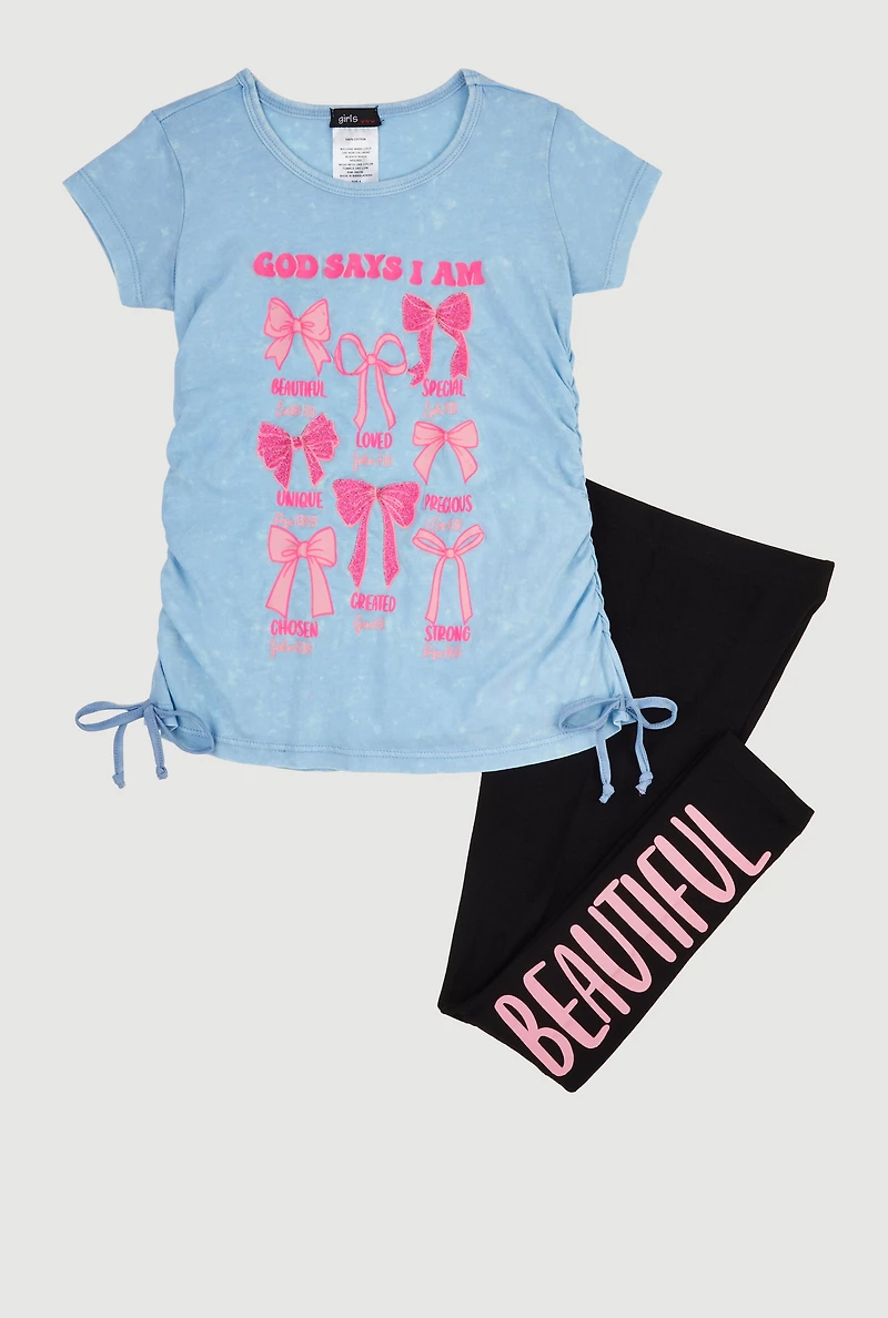 Little Girls God Says I Am Graphic Tee and Leggings, Multi, Size 5-6