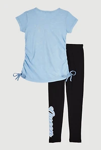 Little Girls Bestie Ruched Side Graphic Tee and Leggings, Blue, Size 6X