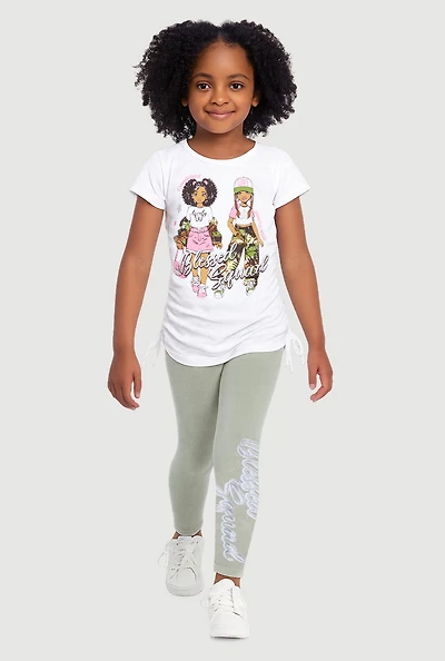 Little Girls Blessed Squad Graphic Tee and Leggings, White, Size 4