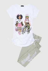 Little Girls Blessed Squad Graphic Tee and Leggings, White, Size 4