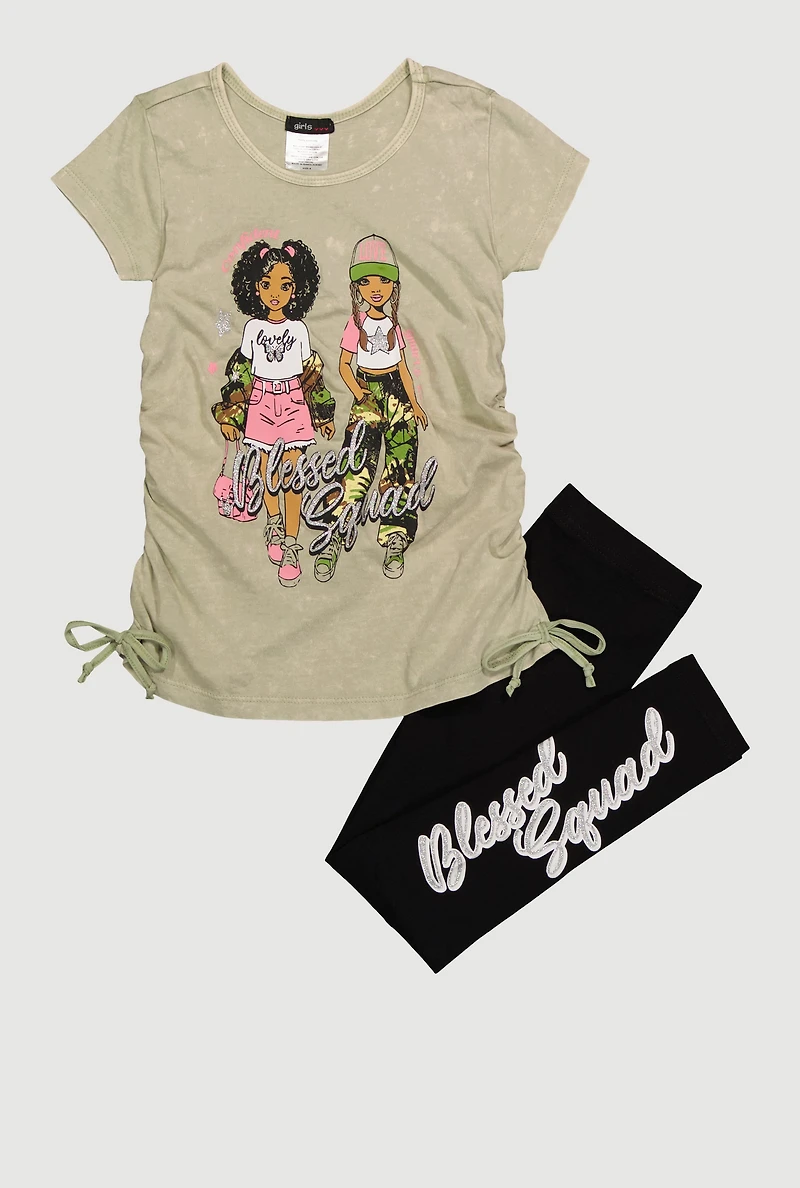 Little Girls Blessed Squad Graphic Tee and Leggings,