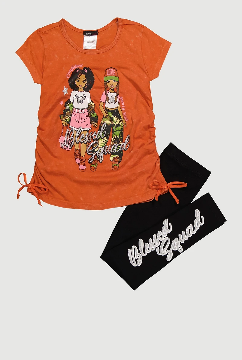Little Girls Blessed Squad Graphic Tee and Leggings