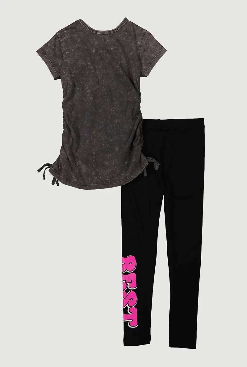 Little Girls Bit Of A Mess Graphic Tee and Leggings,