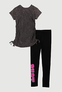 Little Girls Bit Of A Mess Graphic Tee and Leggings,