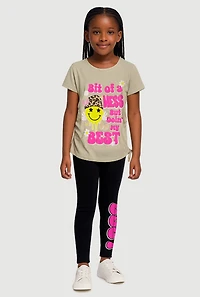 Little Girls Bit Of A Mess Graphic Tee and Leggings, Green,