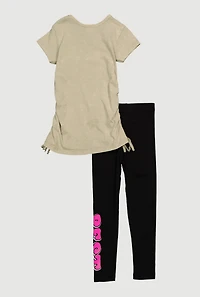 Little Girls Bit Of A Mess Graphic Tee and Leggings, Green,