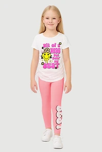 Little Girls Bit Of A Mess Graphic Tee and Leggings, Pink, Size 4