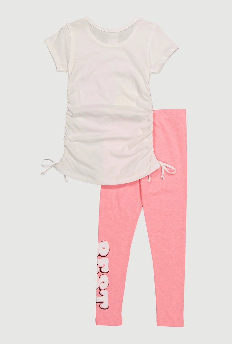 Little Girls Bit Of A Mess Graphic Tee and Leggings, Pink,