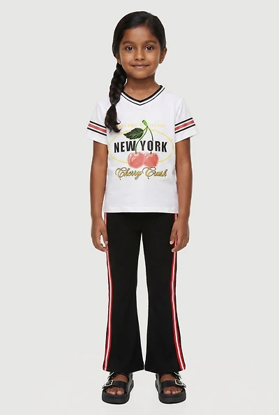 Little Girls New York Cherry Crush Graphic Tee and Flared Pants