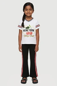 Little Girls New York Cherry Crush Graphic Tee and Flared Pants