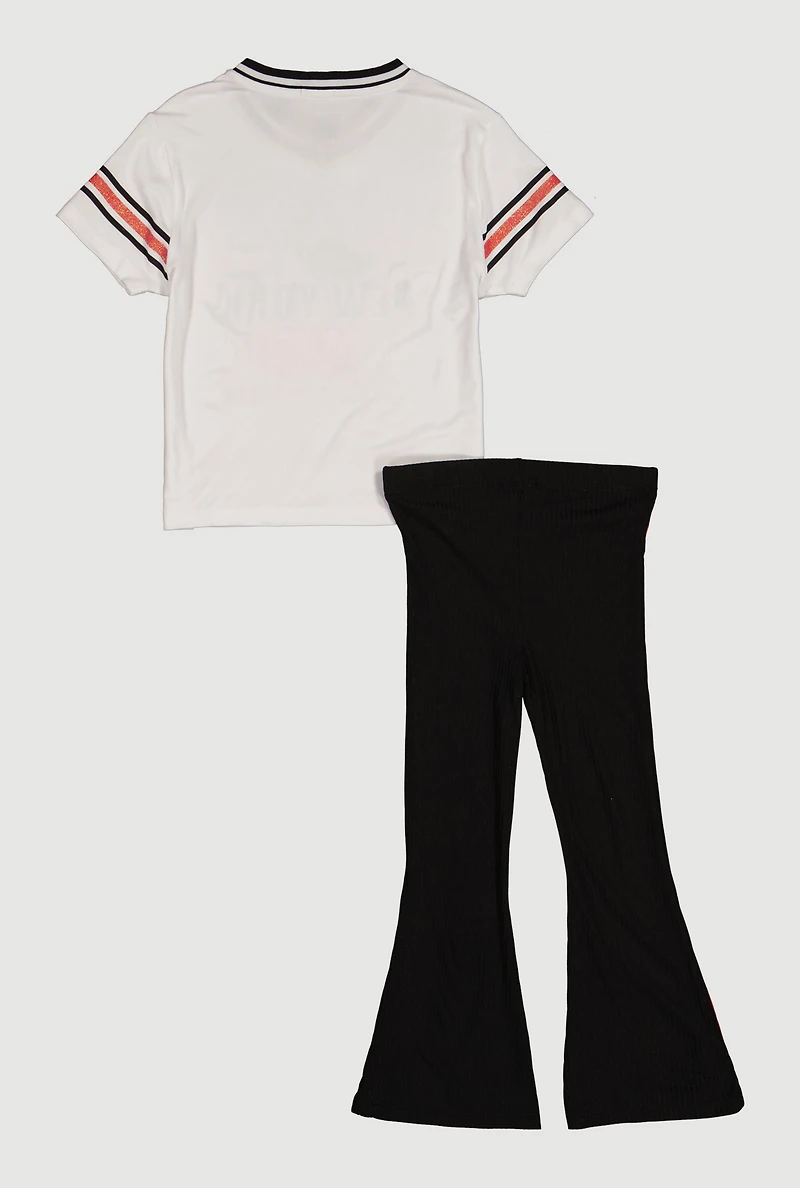 Little Girls New York Cherry Crush Graphic Tee and Flared Pants