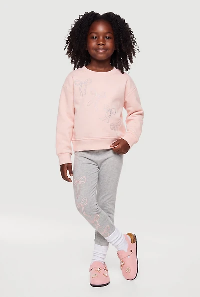 Little Girls Bow Print Sweatshirt and Leggings