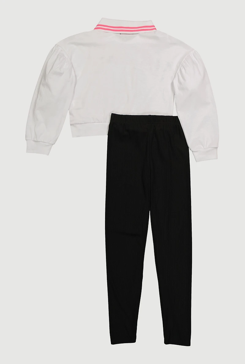 Girls Rhinestone Dreamer 89 Graphic Sweatshirt and Pants, White, Size 10-12
