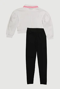 Girls Rhinestone Dreamer 89 Graphic Sweatshirt and Pants, White, Size 10-12