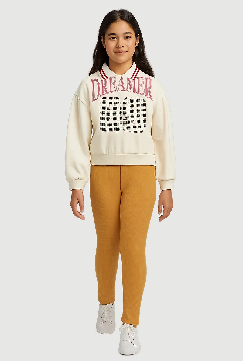 Girls Rhinestone Dreamer 89 Graphic Sweatshirt and Pants
