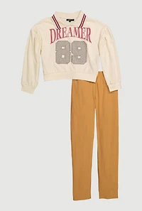 Girls Rhinestone Dreamer 89 Graphic Sweatshirt and Pants,