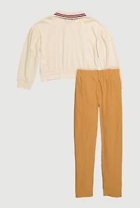 Girls Rhinestone Dreamer 89 Graphic Sweatshirt and Pants, Beige, Size 14-16
