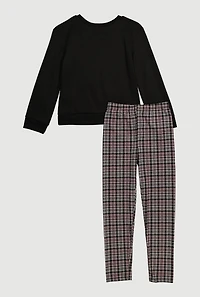 Girls Plaid Bow Graphic Sweatshirt and Leggings,